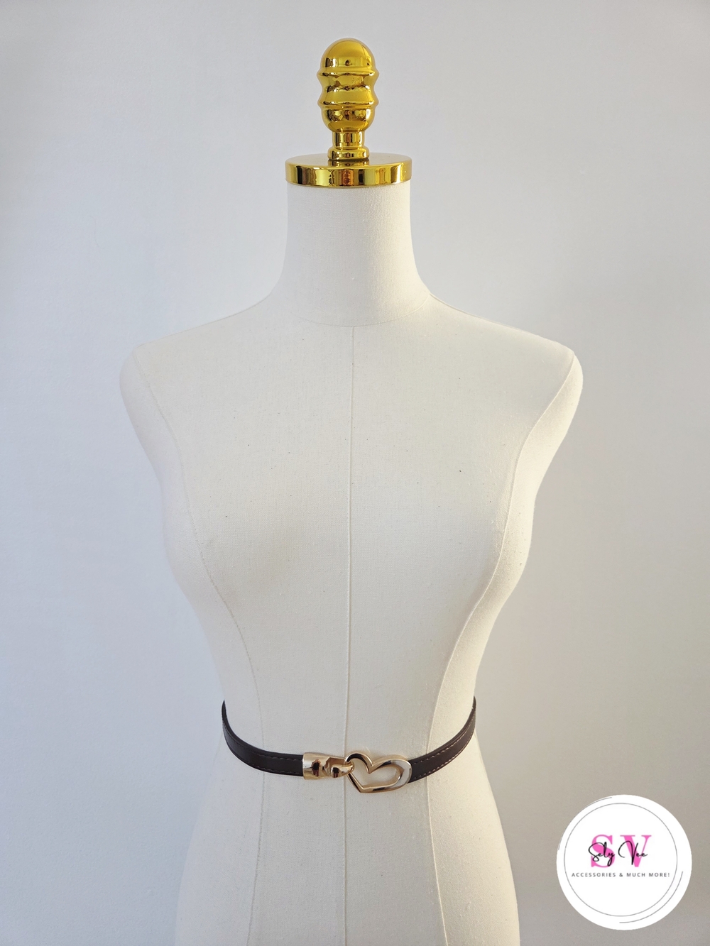 Adjustable Dark Brown belt with gold Heart buckle